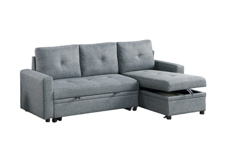 Black Gray Polyfiber Convertible Sectional Sofa Pull Out Bed Couch Storage Chaise Reversible 2Pc Sectional Living Room Furniture