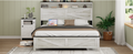 Fully Floating Bed Frame With Led Lights And Charging Station Cushion Platform Bed Frame, Large Bed, With Headboard And Hidden Storage Space, No Need For Box Springs, Antique White Gray