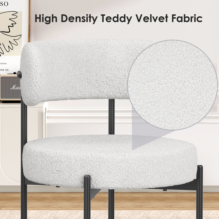Dining Chairs Set Of 4,Mid Century Modern Kitchen Chair Curved Backrest Round Upholstered Sherpa Dining Chairs With Metal Legs