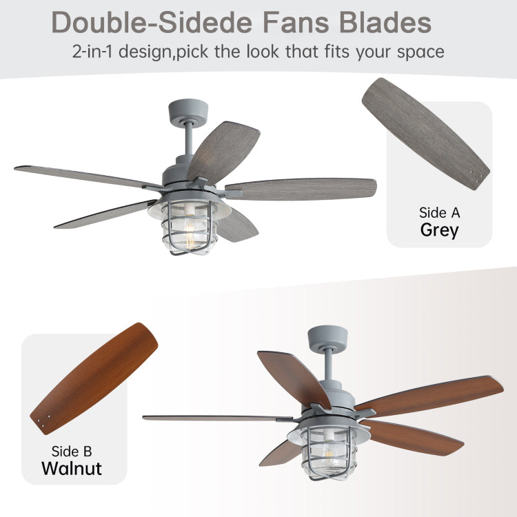 52 Inch Cement Grey With E26 Light,Glass Lampshade,5 Plywood Blades,Noiseless Dc Motor,6 Wind Speed
