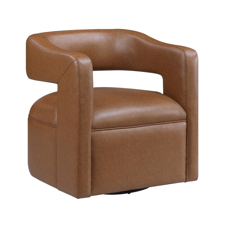 Modern Accent Chair 1Pc Faux Leather Upholstery Metal Swivel Base Contemporary Living Room Furniture Luxurious Comfort Barrel Back