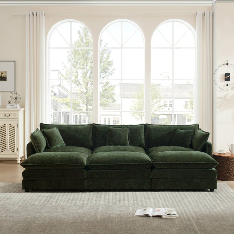 Comfortable Deep Seat Reversible Modular 3 Seater Sectional Super Soft Sofa U Shaped Sectional Couch With 3 Ottomans, 3 Toss Pillows And 2 Arm Pillows