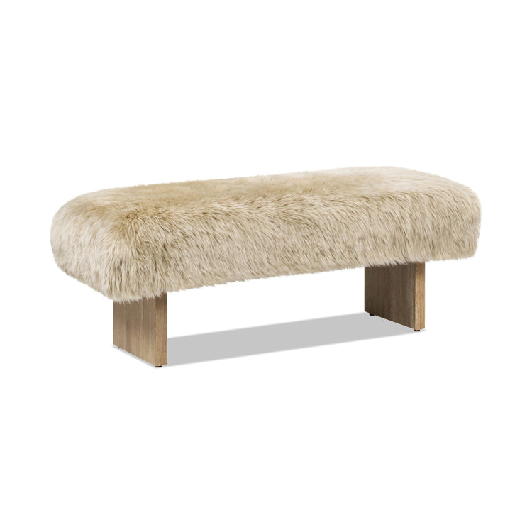 Leda 49" Sheepskin Fur Rectangular Accent Bench, Natural Blonde Genuine Fur