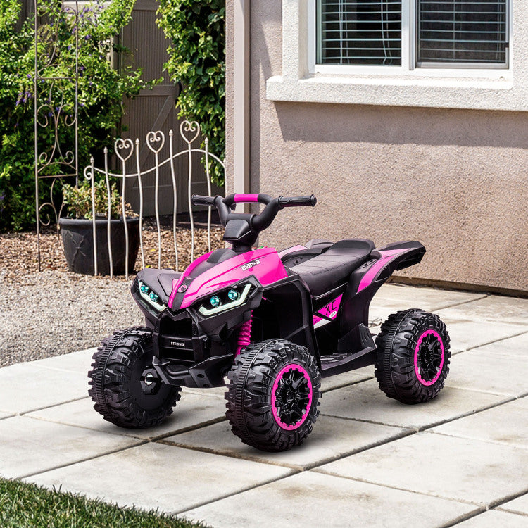 Aosom 12V Kids Atv Quad Car With Forward & Backward Function, Four Wheeler For Kids With Wear Resistant Wheels, Music, Electric Ride On Atv For Toddlers Ages 3 5 Years Old, Pink