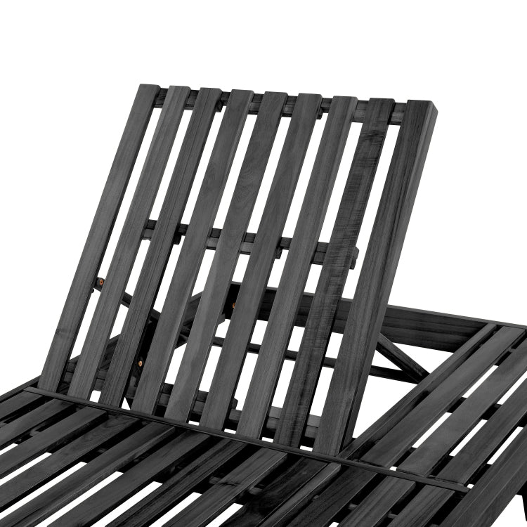 2 3 Foldable Acacia Wood Lounge Chair With Adjustable Backrest & Flat Storage Surface, Black Finish Uncushioned, For Backyard Pool Garden Patio