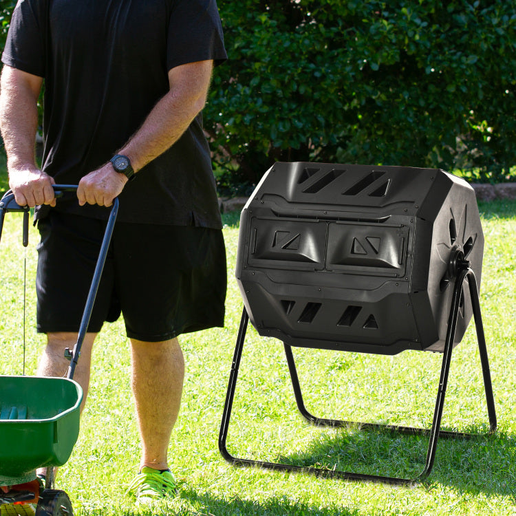 Outsunny Tumbling Compost Bin Outdoor 360 Dual Chamber Rotating Composter 43 Gallon, Black