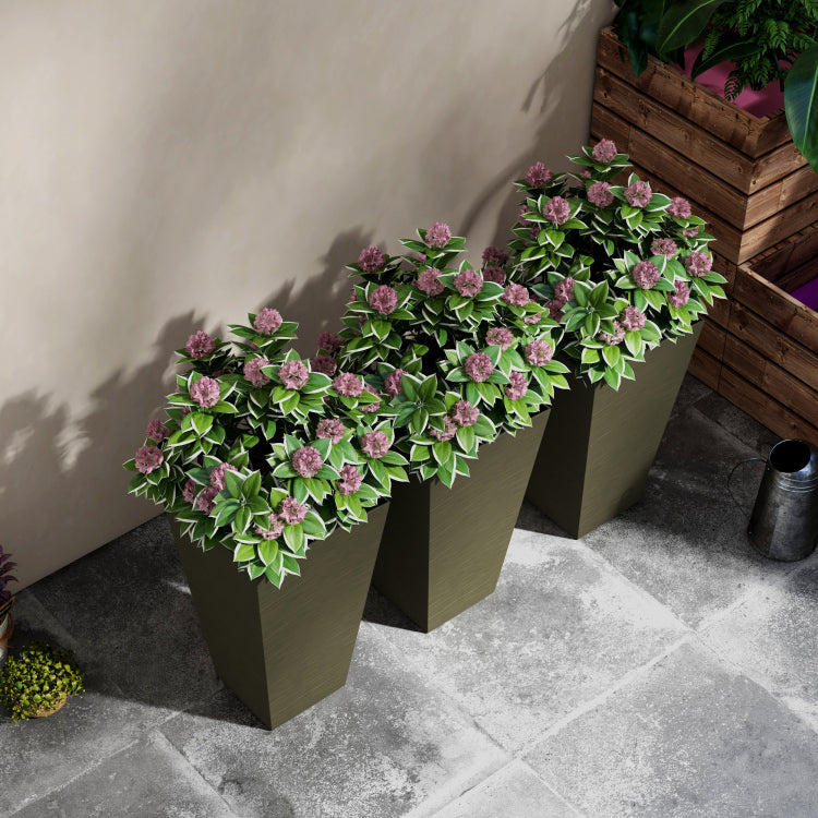Outsunny 28" Tall Outdoor Planters, Set Of 3 Large Taper Planters With Drainage Holes And Plug, Faux Wood Plastic Flower Pots For Outdoor, Indoor, Garden, Patio, Dark Brown