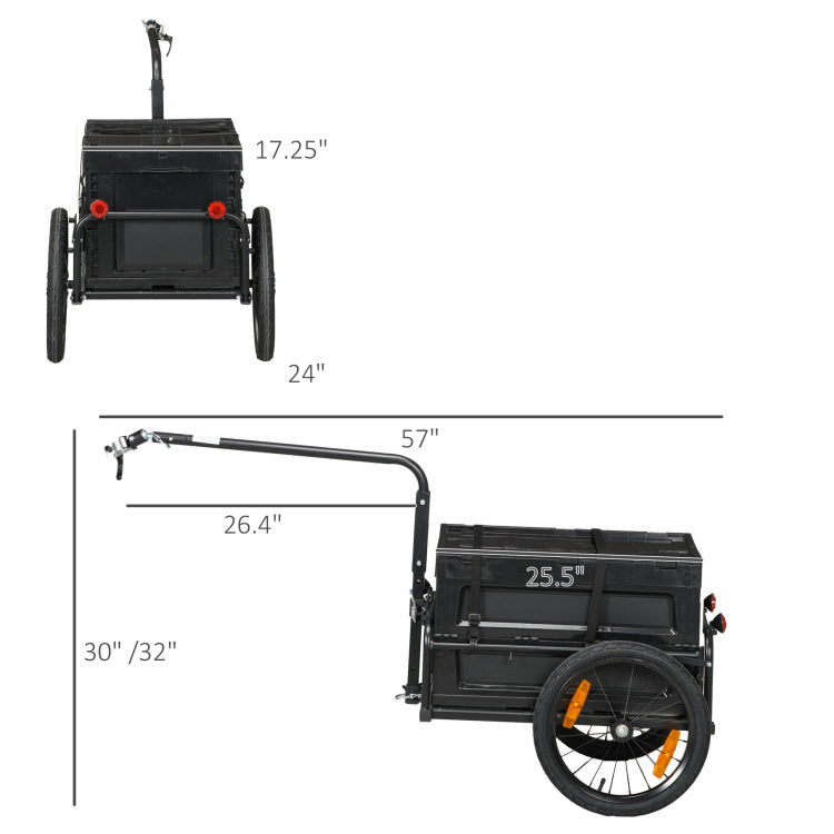 Aosom Bike Cargo Trailer, Bicycle Trailer Wagon Cart With Removable Storage Box, Quick Release 16" Wheels And Safe Reflectors, Galvanized Bottom
