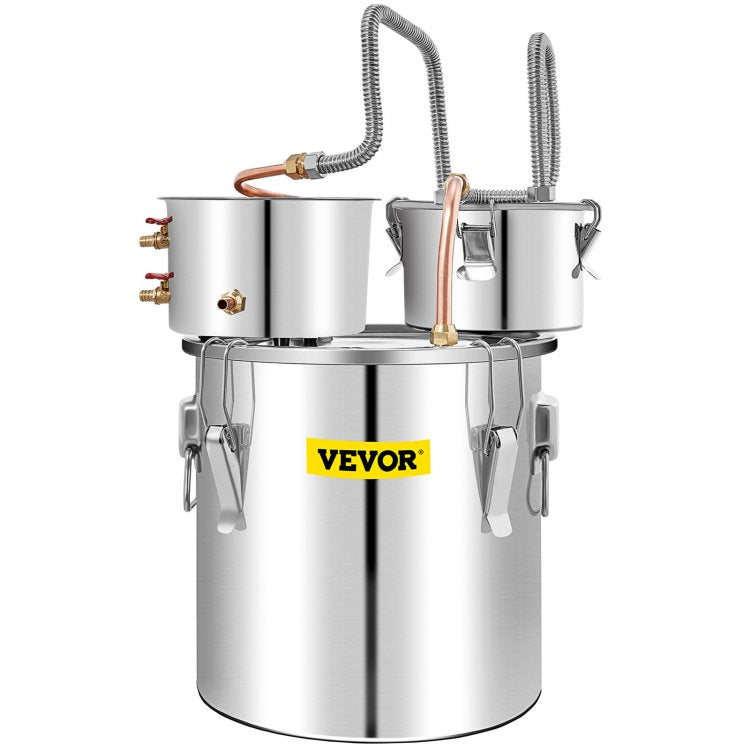 Alcohol Still, 13.2Gal 50L Stainless Steel Water Alcohol Distiller Copper Tube Home Brewing Kit Build In Thermometer For Diy Whisky Wine Brandy, Silver