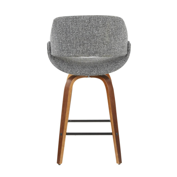 Mid Century Modern Counter Stool In Walnut And Grey Noise Fabric Set Of 2