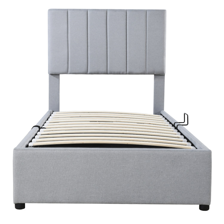 Twin Size Upholstered Platform Bed With A Hydraulic Storage System, Gray