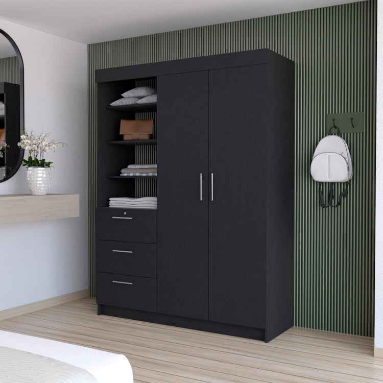 Tempe 3 Drawers Armoire, 3 Tier Shelf, 2 Door
