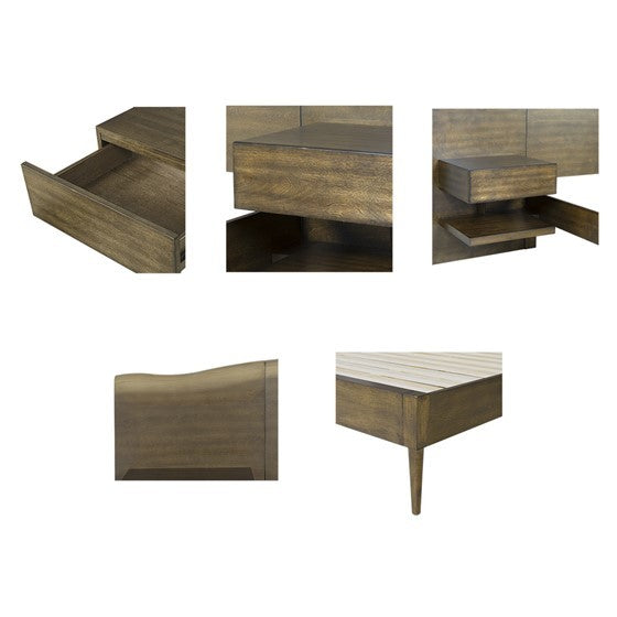 Platform Bed Frame With Live Edge Headboard And Built In Nightstands Drawers