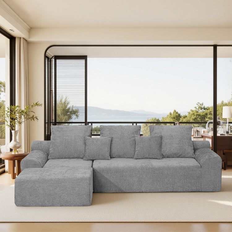 111.2" Modern L Shaped Sectional Sofa Modular Couch With Adjustable Configurations, Soft Melange Chenille Fabric In Grey, Stylish & Comfortable For Living Room, Bedroom, And Lounge Areas
