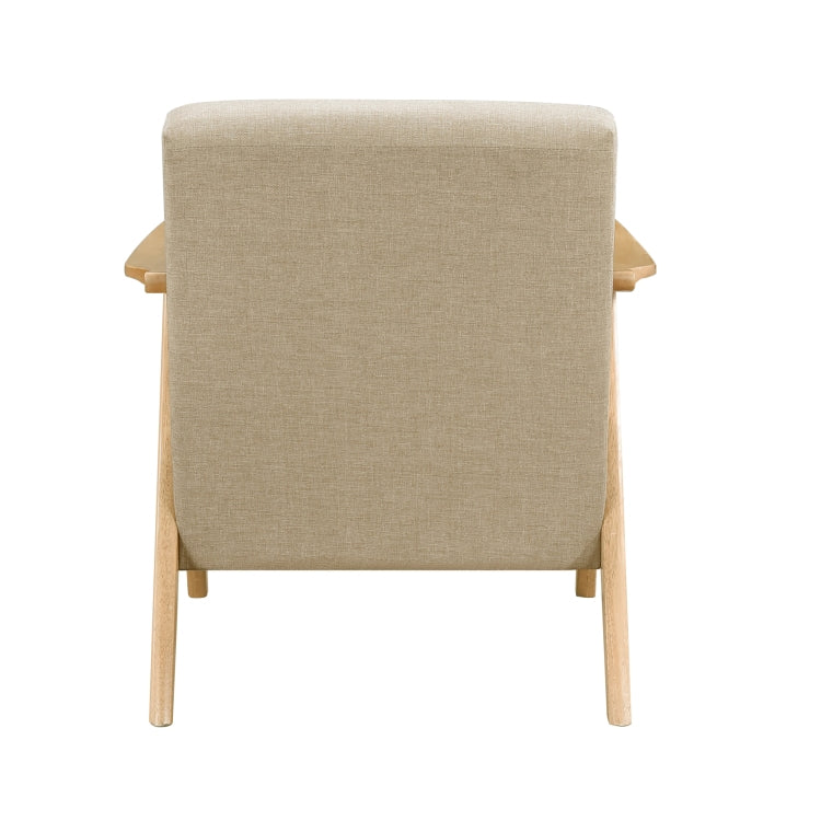 Modern Home Furniture Light Brown Fabric Upholstered 1Pc Accent Chair Cushion Back And Seat Natural Finish Solid Rubber Wood Furniture