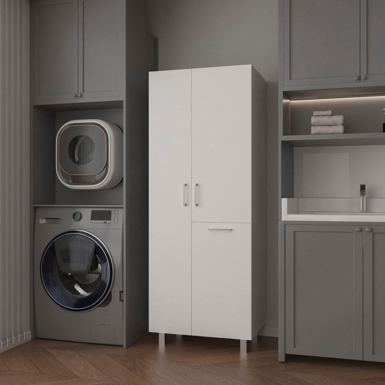 The Mirage Modern Storage Cabinet With 2 Doors, 1 Drawer, And Metal Legs, Perfect For Organizing Bathrooms, Laundry Rooms, And Common Areas, White
