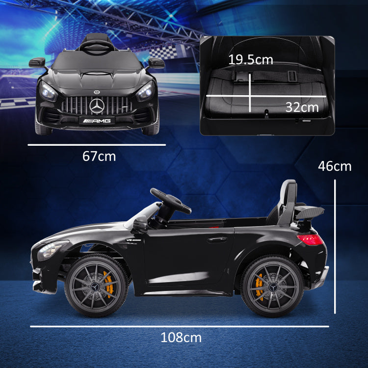 Qaba Mercedes Benz Amg Gtr Licensed 12V Kids Ride On Car, Battery Powered Kids Electric Car With Remote Control, Transport Wheels, Soft Start, Lights, Music, Horn & 3 Speeds For 3 6 Years, Black