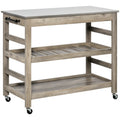 Homcom Rolling Kitchen Cart With Stainless Steel Countertop, 1 Bottom Shelf, 1 Slotted Middle Shelf And 4 Castor Wheels, Grey