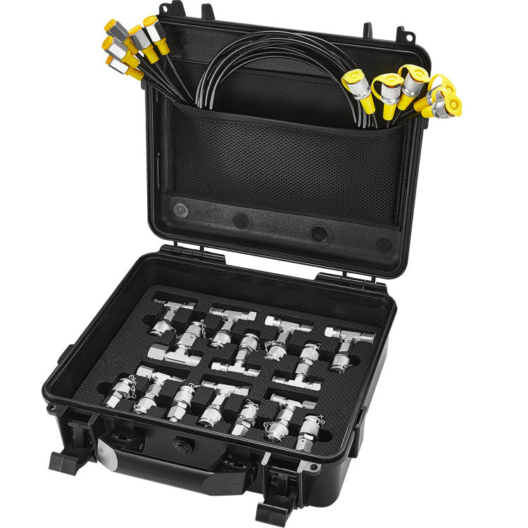 Hydraulic Pressure Test Kit, 10 100 250 400 600Bar, 5 Gauges 13 Couplings 14 Tee Connectors 5 Test Hoses, Excavator Hydraulic Test Gauge Set With Carrying Case For Excavator Tractors Machinery