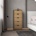 Dresser 42"H, 5 Drawers , Slim Storage Chest Of Drawers, Natural Oak