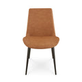 21 Inch Set Of 2 Dining Chairs, Brown Faux Leather, Angled Black Steel Legs