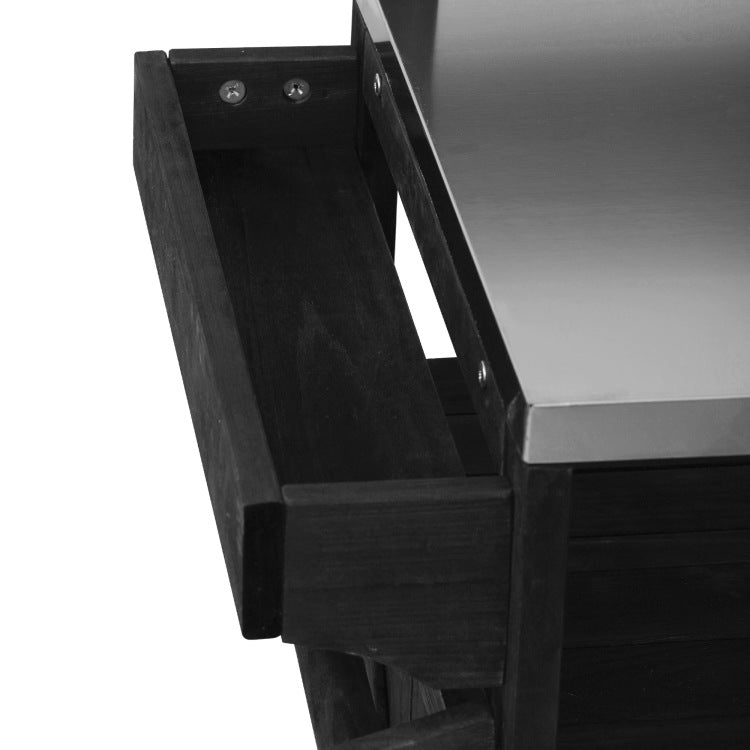 K&K 53.3" Outdoor Kitchen Island With Raised Shelf, Solid Wood Storage Cabinet With Stainless Steel Top, Outdoor Rolling Grill Cart With Internal Storage Rack, Adjustable Shelf, Spice Rack, Black