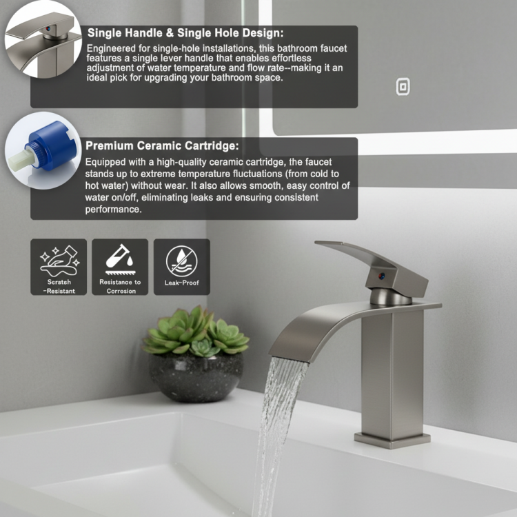 Single Handle Bathroom Faucet Lavatory Faucet Stainless Steel Single Hole Tp, Brushed Nickel