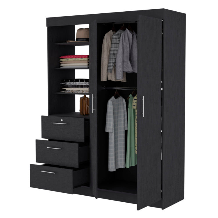 Tempe 3 Drawers Armoire, 3 Tier Shelf, 2 Door