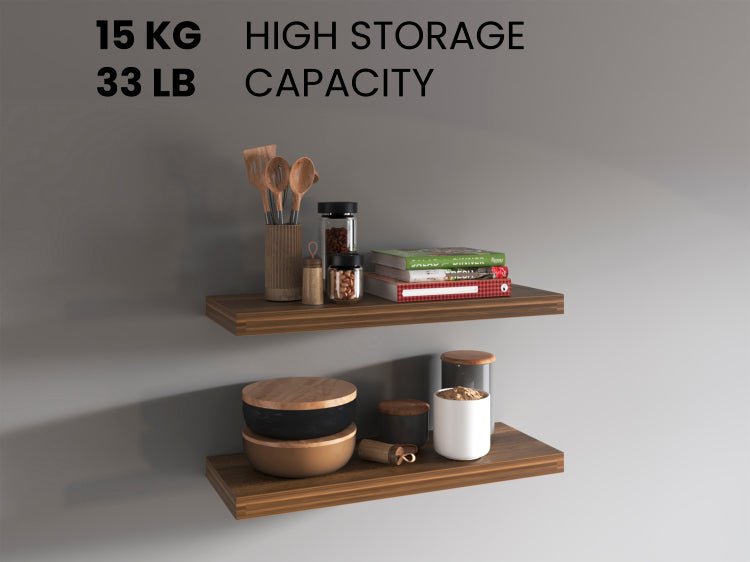 Floating Shelves, Walnut, 2 Shelves, 1.50" H
