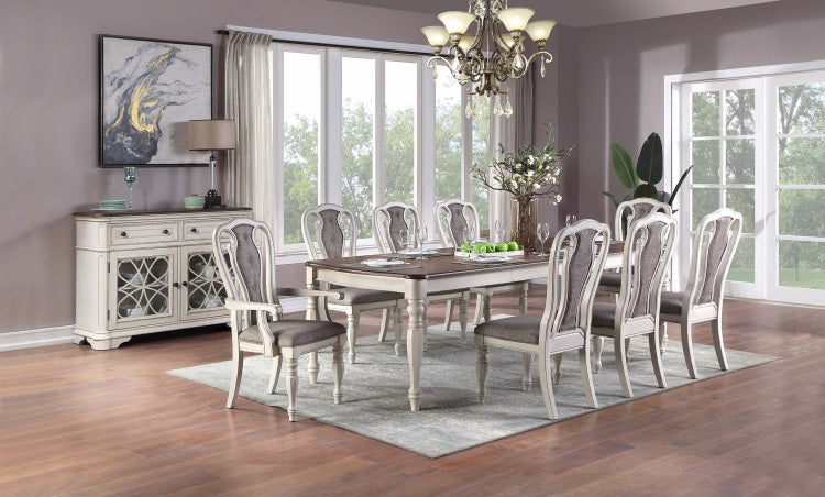 Transitional 9Pc Dining Set Dining Table W Oak Top 6Xside Chairs And 2X Arm Chairs Cushion Seat Antique White Kitchen Dining Room
