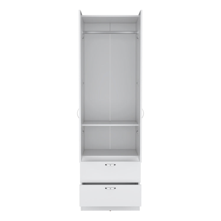 Armoire Wardrove 76" H, Hanging Rod, 2 Drawers, 1 Shelf, White