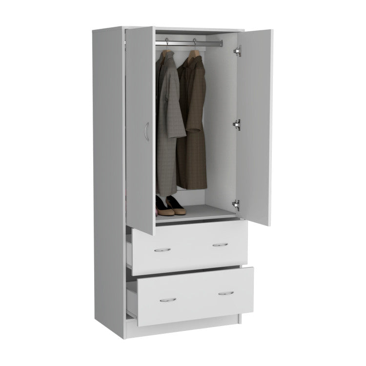 Taly Armoire With Double Doors, 2 Drawers, And Hanging Rod White