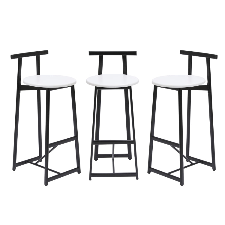 Bar Stools Kitchen Island Bar Chairs Set Of 3 Metal Counter Barstools With Backrest For Dining Pub Room Black & White