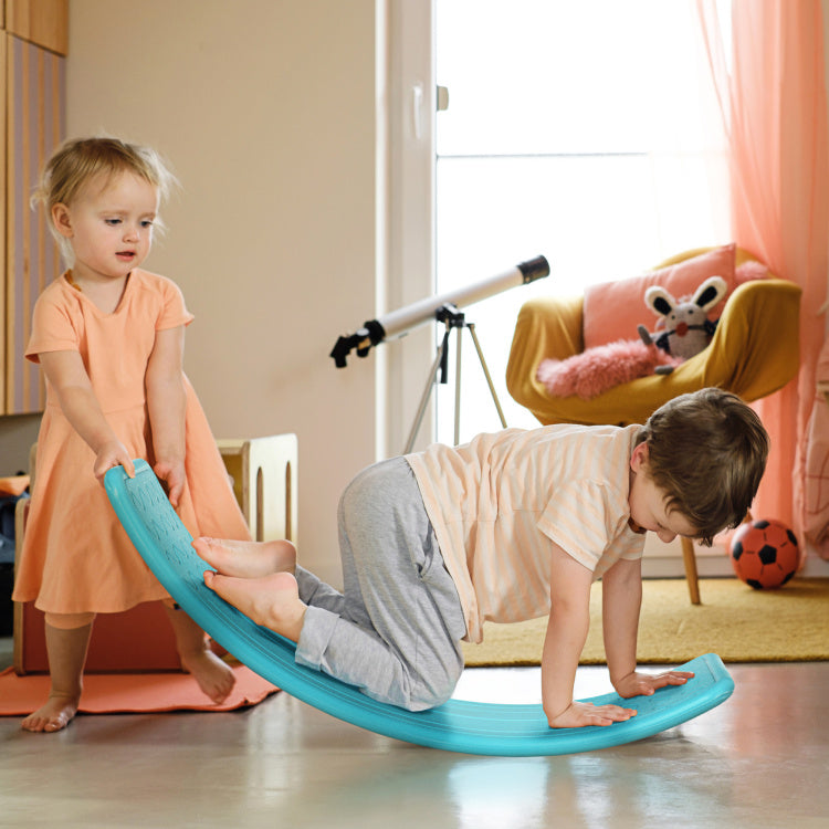 Qaba Kids 32" Balance Board, Wobble Board For Kids Toddlers, Curvy Rocker Board, Preschool Learning Montessori Waldorf Toy For Ages 3 6 Years Old, Blue