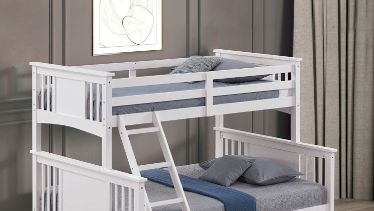 Modern Transitional Style Twin Over Full Bunk Bed With Ladder And White Finish