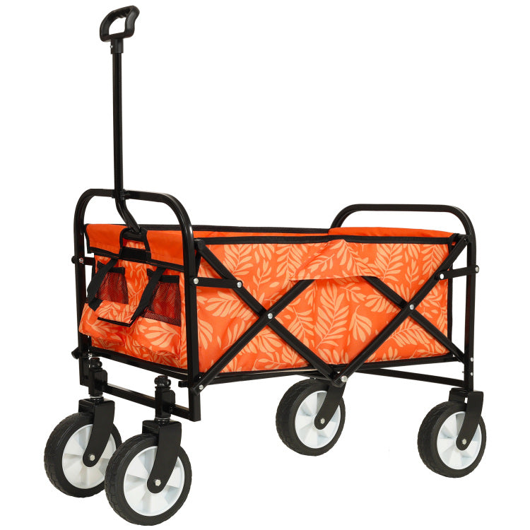 Minimeetall Colorful Collapsible Foldable Wagon Cart With Strapping System, Beach Wagon ,Utility Wagon Grocery Cart Camping Shopping Sports Gardeing Fishing Supports 225Lbs,Orange Leaf