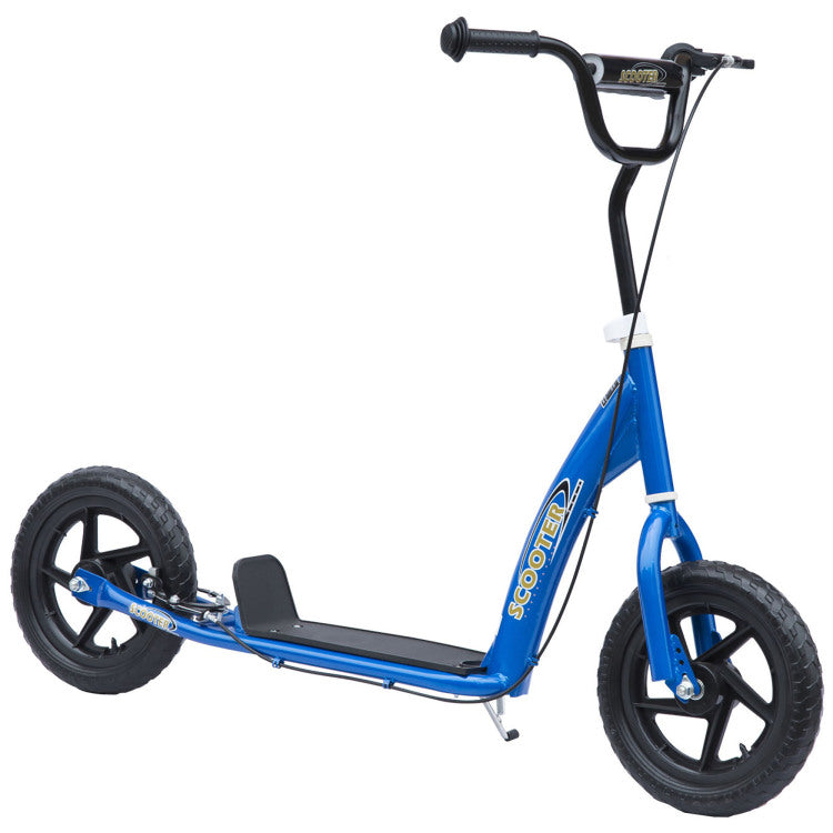 Homcom Kick Scooter For Kids 5 12 Years Old, Big Wheel Kids Scooter With Adjustable Height Handlebar, Non Slip Footplate, Rear Brake, Blue