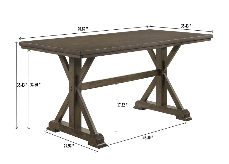 5Pc Counter Height Dining Set Beautifully Crafted Dining Table Robust Trestle Base Upholstered Chair Rich Wood Finish Natural Charm Dining Room Furniture Rustic Brown