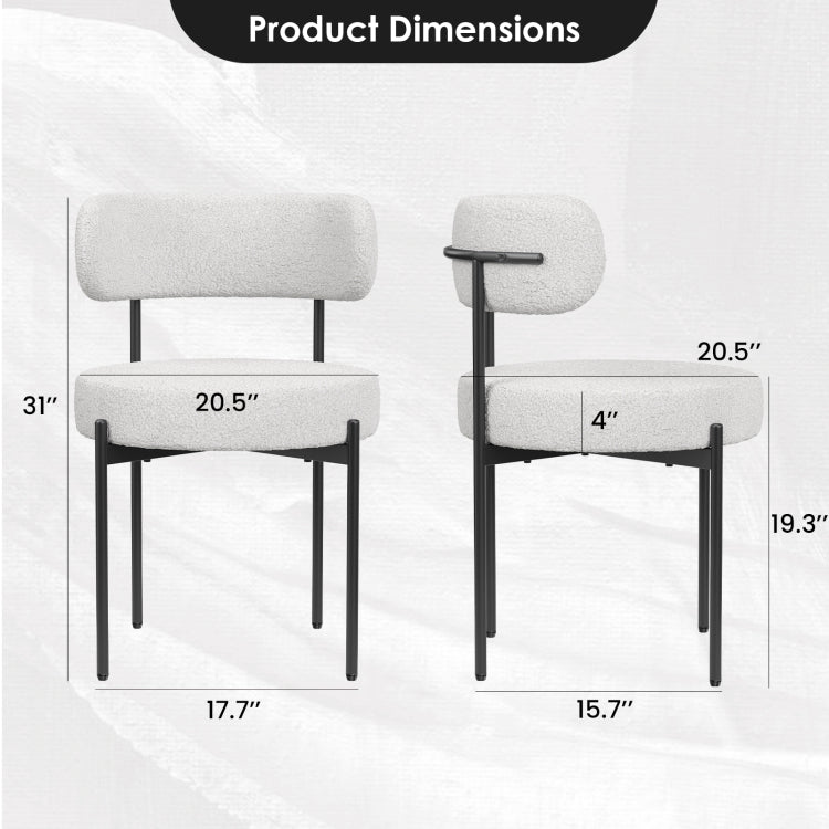 Dining Chairs Set Of 4,Mid Century Modern Kitchen Chair Curved Backrest Round Upholstered Sherpa Dining Chairs With Metal Legs
