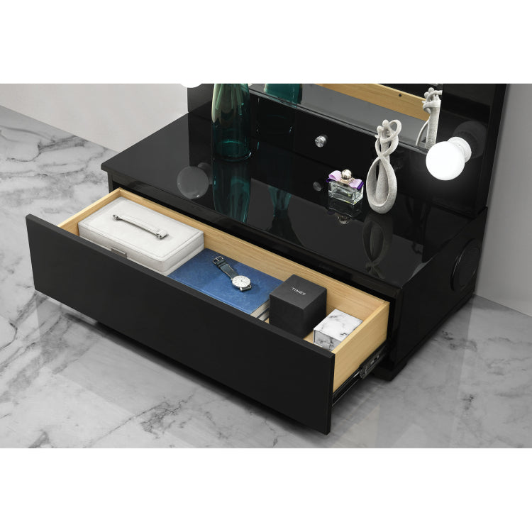 Elisa Black Narrow Tall Mirror With Speaker And Drawer