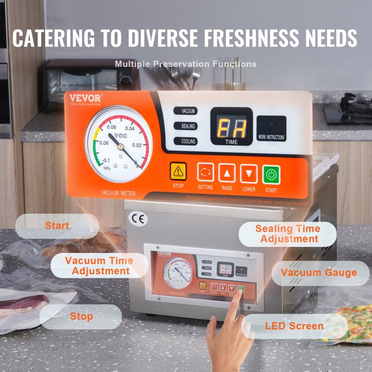 Chamber Vacuum Sealer, Dz 260A 6.5 M H Pump Rate, Excellent Sealing Effect With Automatic Control, 110V Kitchen Packaging Machine For Fresh Meats, Fruit Saver, Home, Commercial Using