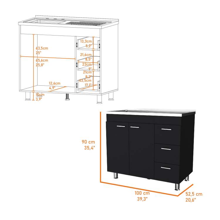 Wenge 2 Door 3 Drawer Kitchen Cabinet