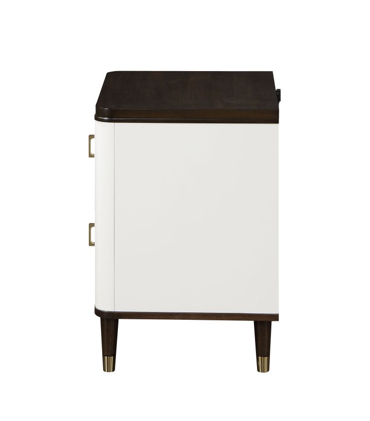 White And Brown 2 Drawer Nightstand With Usb Port