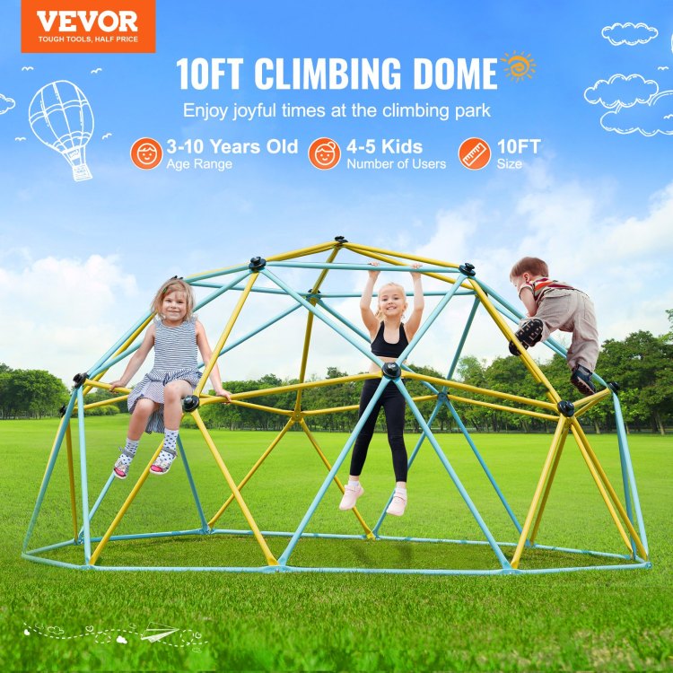 Climbing Dome, Jungle Gym Supports 750Lbs And Easy Assembly, 10Ft Geometric Dome Climber Play Center For Kids 3 To 10 Years Old,With Climbing Grip, Outdoor Backyard Play Equipment For Kids