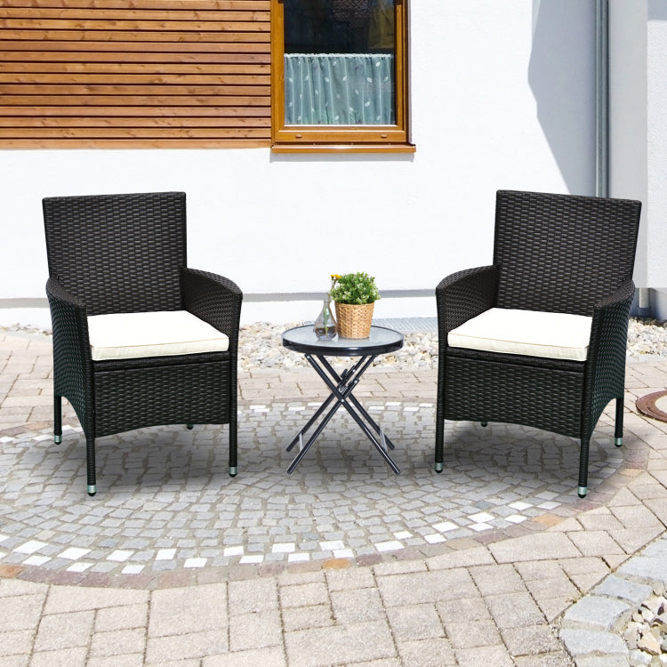 Outsunny 2 Pcs Rattan Wicker Dining Chairs With Cushions And Anti Slip Foot, Patio Stackable Chairs Set For Backyard, Garden, Lawn, Dark Coffee