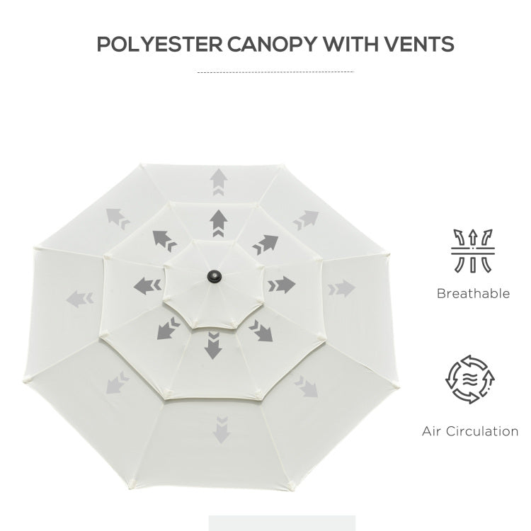 Outsunny 9Ft 3 Tiers Patio Umbrella Outdoor Market Umbrella With Crank, Push Button Tilt For Deck, Backyard And Lawn, Beige