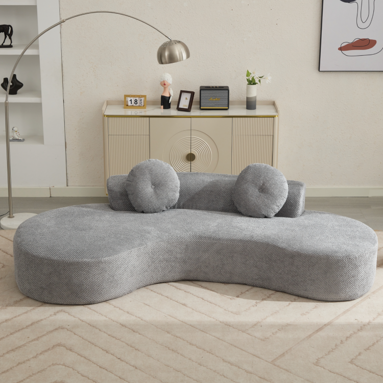 Arrived 105.5''Curved Sofa, Modern Minimalist Sofa, Cloud Couch Sofa 3 4 Seater Couch With 2 Pillows,Bedroom, No Assembly Required, Point Shaped Corduroy, Anti Wrinkle , Gray