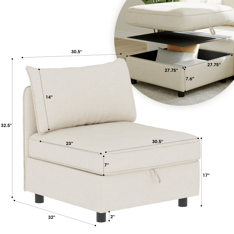 Armless Seat For Modular Sectional Sofa, Convertible Sofa Seat With Storage, Sleeper Sectional Sofa Set, Fabric Flexible Modular Combinations For Living Room 2Pcs