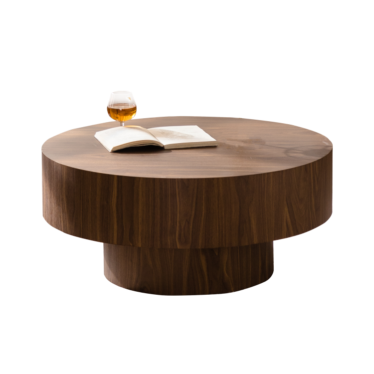 Round Wood 30.51 Inch Coffee Table For Living Room Table Walnut Suitable For Bedroom, Living Room, Office
