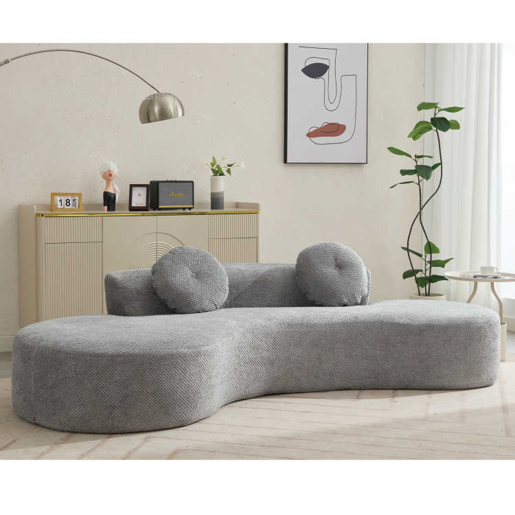 Arrived 105.5''Curved Sofa, Modern Minimalist Sofa, Cloud Couch Sofa 3 4 Seater Couch With 2 Pillows,Bedroom, No Assembly Required, Point Shaped Corduroy, Anti Wrinkle , Gray